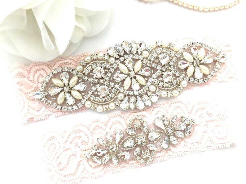 Wedding garter Bridal garter set Crystal bridal garter Wedding blush lace garter set wedding gift
