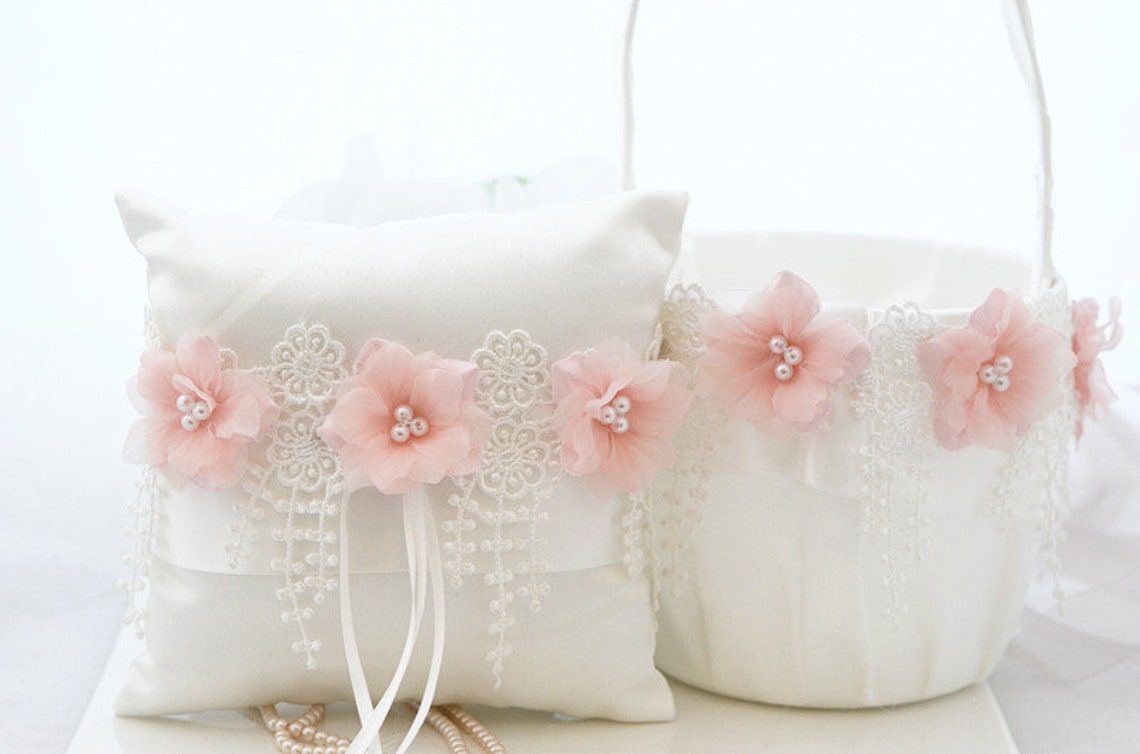 White Ring Bearer Pillow White Flower Girl Basket Pillow Etsy