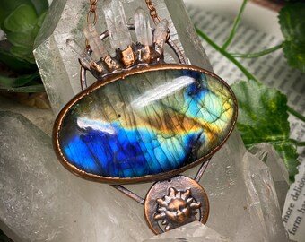 Electroformed Jewelry | Blue Labradorite Necklace | Crystal Quartz Point Pendant | Crystal Healing | Gifts For Her