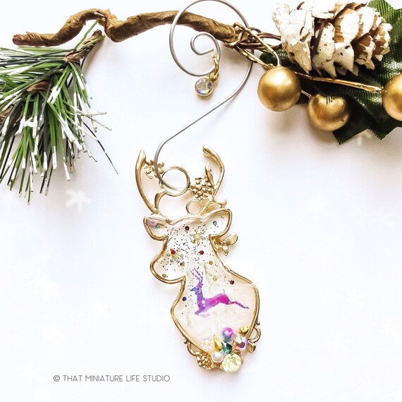 Gold Reindeer Ornament Christmas Reindeer Reindeer Bauble Etsy