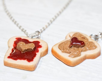 Peanut butter and Jelly BFF Necklaces, Clay sandwiches, Best Friend gifts, Peanut Butter and Jam jewelry, Personalized necklace