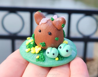 Woodland Fairy Bunny and froggy Mini Figurine / Polymer clay Fantasy Creature desk decor