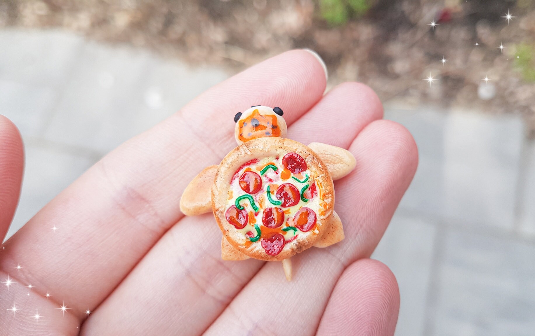 Kawaii Pepperoni Pizza Turtle / Polymer clay charms, Kawaii Turtle charm,  Miniature food Jewelry