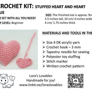 DIY heart crochet kit, Beginner, Easy Starter Crochet Kit - Amigurumi pack, weekend family activity, birthday fun activity