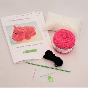 DIY Hippopotamus crochet kit, Beginner, educational African animal crochet kit , Easy Starter Crochet Kit, birthday fun