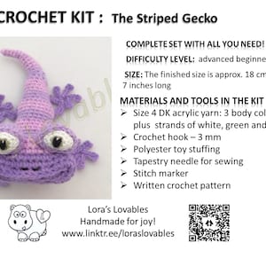 DIY Striped Gecko Beginner CROCHET KIT, educational reptile crochet kit, home décor gecko, Easy Starter Crochet Kit, birthday fun