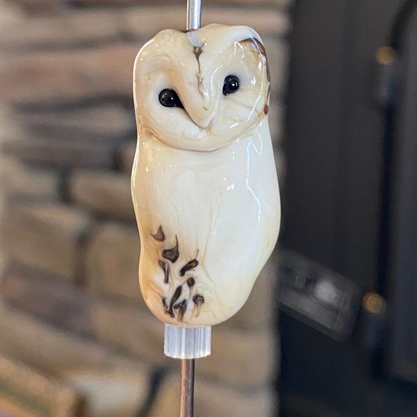 Handmade Jewelry, Lampwork Glass Bead, Owl Focal Bead, Owl Pendant, CaronnaBeardBeads, Small Focal, Sculpted, Barn Owl, Black, Ivory