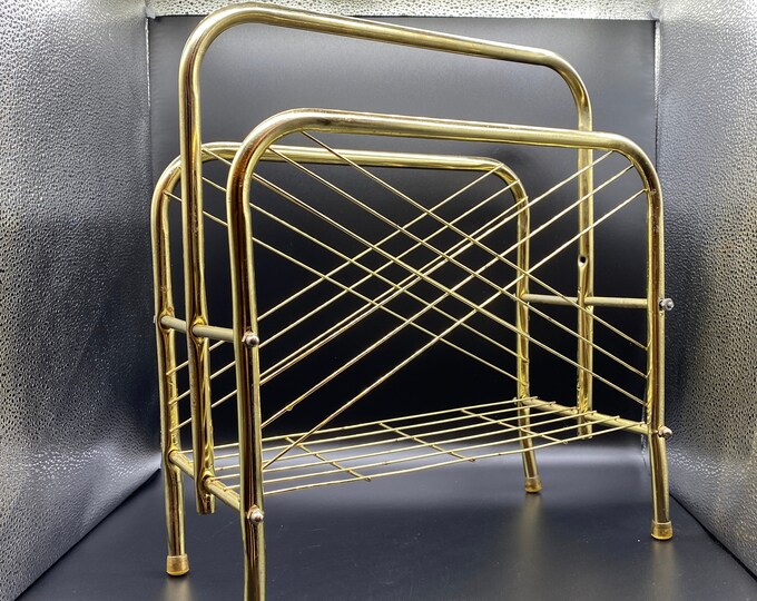 Vintage Brass Metal Magazine Stand Etsy