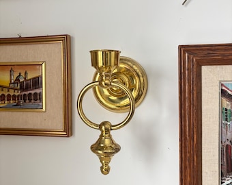 Vintage Brass Ring Candle Holder Wall Sconce - Hollywood Regency Decor