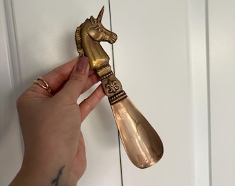 Vintage Brass Unicorn Shoe Horn