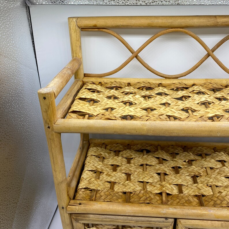 Vintage Rattan Wicker Counter Top Hutch Shelf Etsy