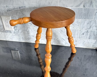 Vintage Wooden Three Legged Milking Stool, Plant Stand Tripod, Rustic Farmhouse Decor