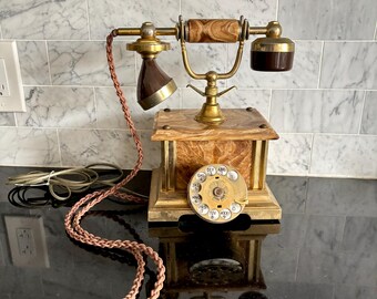 As Is Vintage Brass and Onyx Rotary Telephone, Made in Italy - Untested