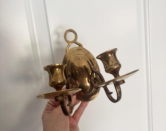 Vintage Brass Oval Shaped Double Candle Wall Sconce