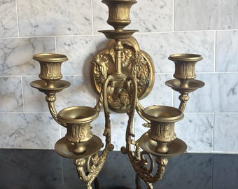 Vintage Baroque Gold Gilt 5-Candelabra Wall Sconce