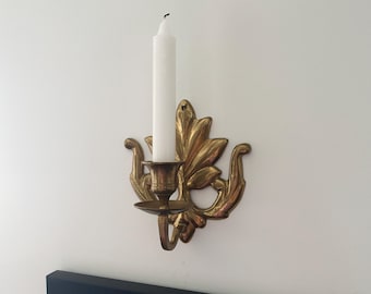 Vintage Brass Fleur de Lis Wall Sconce Candle Holder