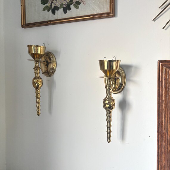 Vintage Pair of 9” Brass Candle Holder Wall Sconces
