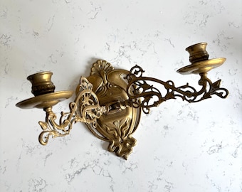 Antique Vintage Ornate Victorian Art Nouveau Style Brass Piano Double Candle Holder Wall Sconce