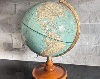 Vintage 12” Rand McNally World Globe, Wood and Brass, USSR (pre 1991)