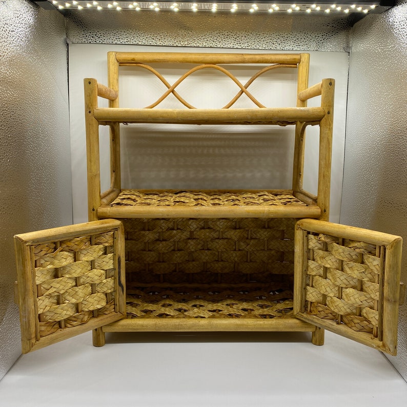 Vintage Rattan Wicker Counter Top Hutch Shelf Etsy
