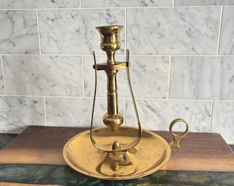 Vintage Swinging Brass Gimbal Nautical Tilting Chamber Stick Candle Holder