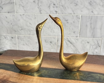Vintage Pair of Mid Century 5.5” Brass Swans