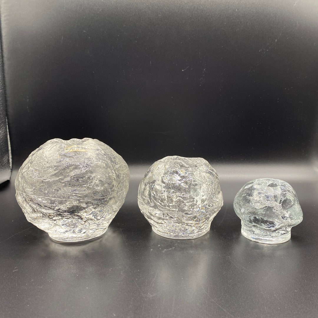 Trio of KOSTA BODA Glass Snowball Tea Light Candle Holders Etsy
