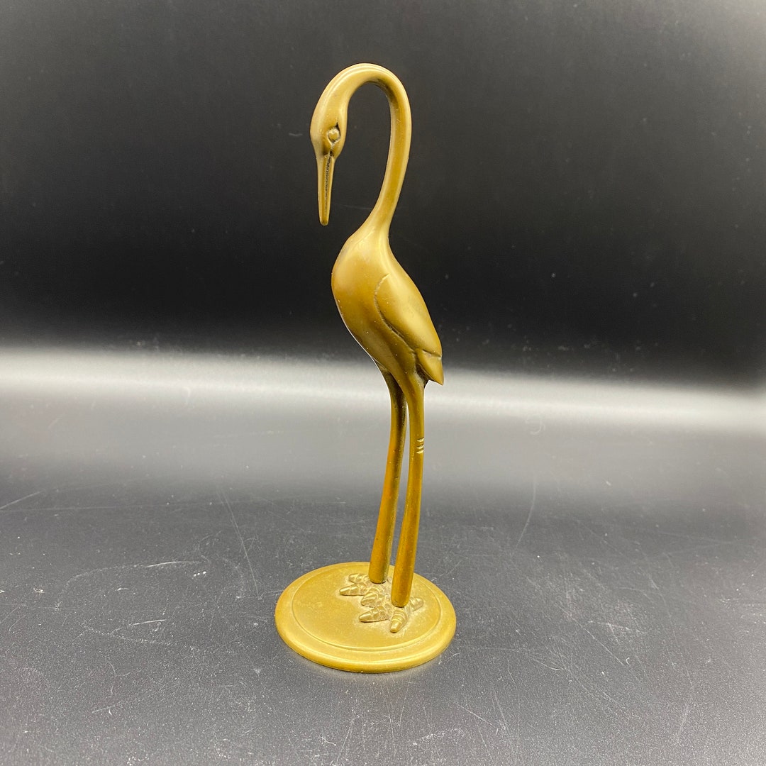 Vintage Brass Crane Figurine Etsy