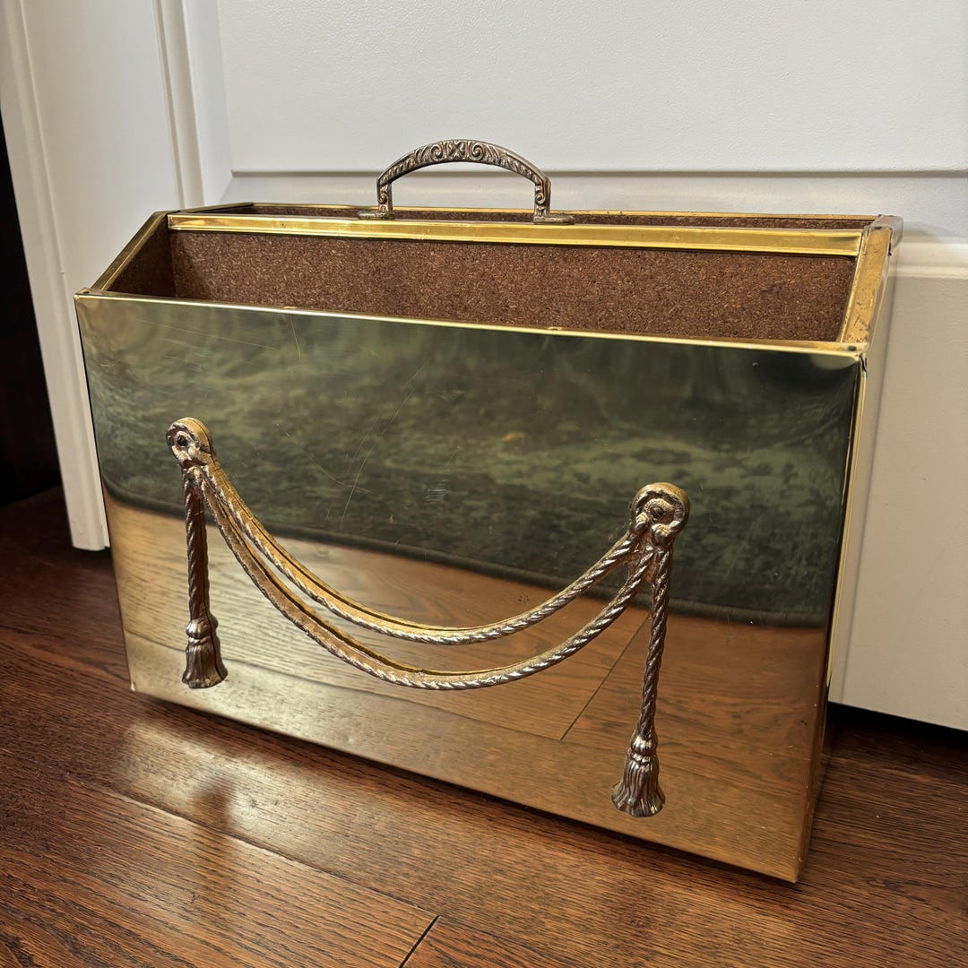 Vintage Brass Magazine Holder With Brass Rope Decal Detail - Etsy