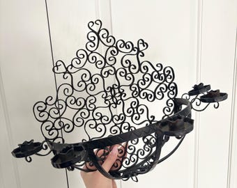 Vintage Spanish Wrought Iron Scroll Wall Sconce Basket Planter Candle Holder