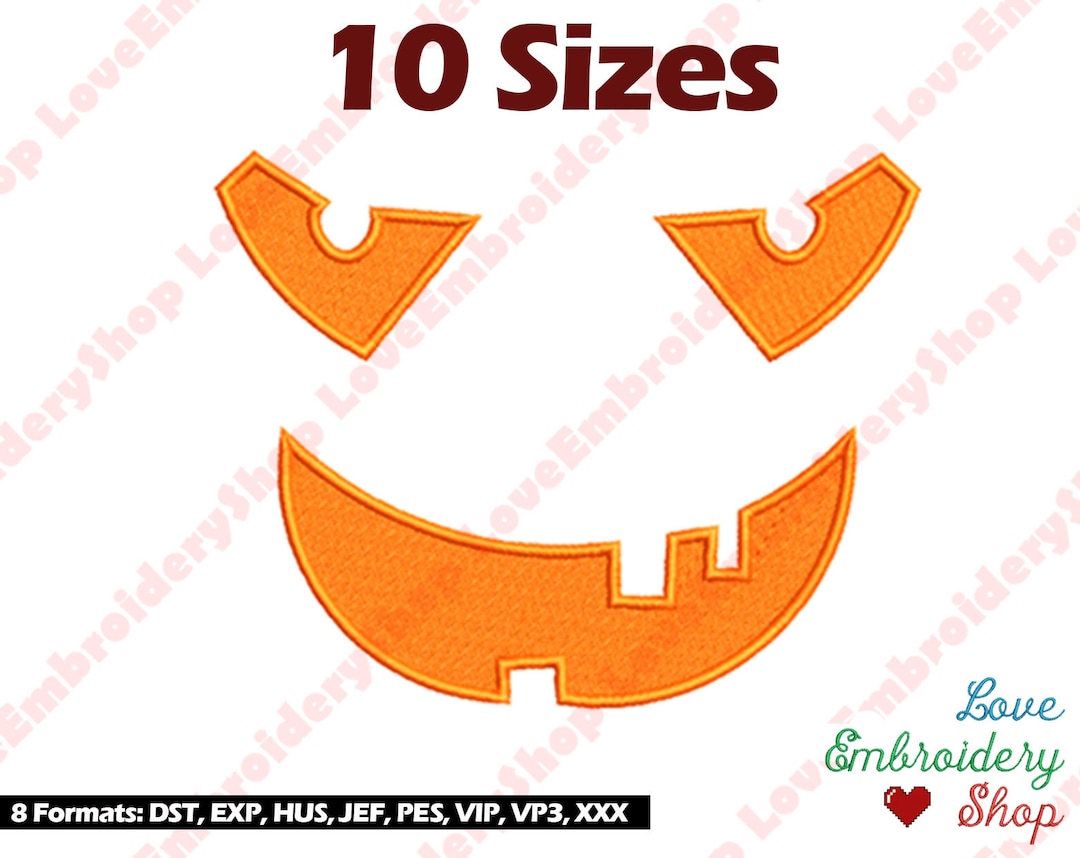 Jack O Lantern Pumpkin Face Machine Embroidery Design 20 Sizes ...