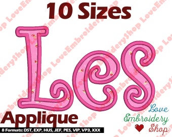 Rizado apliques máquina bordado diseño fuentes monograma 10 tamaños archivo descarga instantánea