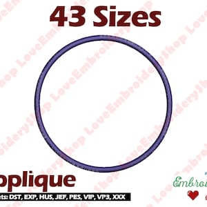 Può includere: Un design di applique viola a forma di cerchio. Il design è disponibile in 43 dimensioni e 8 formati: DST, EXP, HUS, JEF, PES, VIP, VP3, XXX. Love Embroidery Shop.