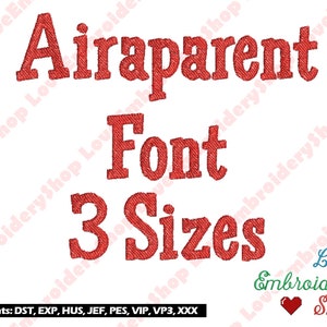 AirAparent Font Machine Embroidery Design Fonts 3 Sizes File Instant Download