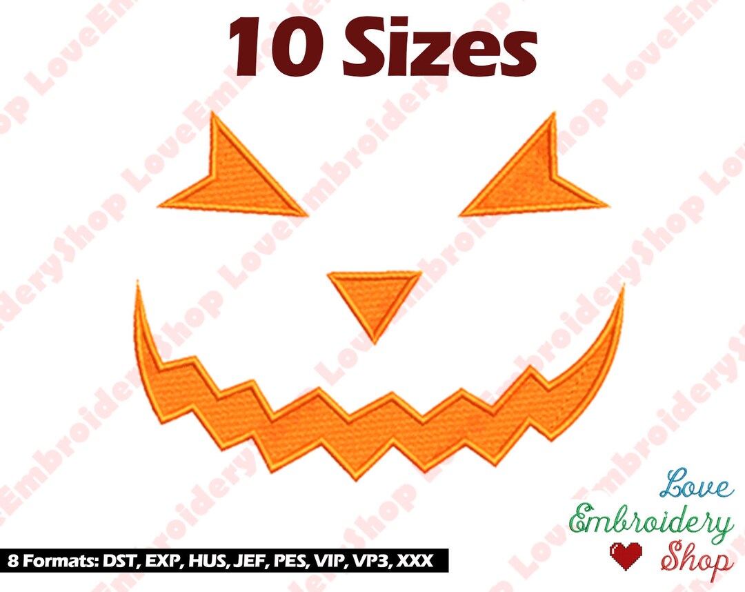 Jack O Lantern Pumpkin Face Machine Embroidery Design 20 Sizes ...