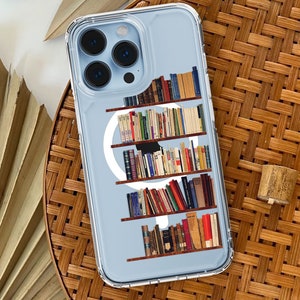 Book Shelf MagSafe Clear Phone Case For iPhone 16 15 Pro 14 Pro Max 13 12 Mini With Built-In MagSafe Magnet Bookish Gift Idea Galaxy 25