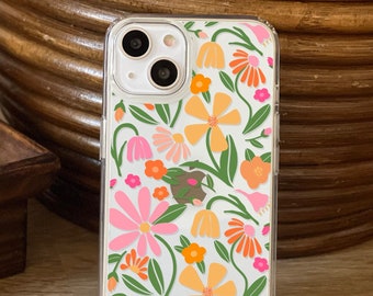 Flower Market Aesthetic Phone Case For iPhone 15 14 13 Mini 12 XR 7 8 Clear Phone Cover With Cute Retro Floral Design Galaxy S24 Case