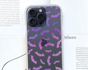 Purple Bats Clear Phone Case For iPhone 15 14 13 Pro Max 12 Mini 7 8 XR Galaxy S25 S23 S22 Ultra Cover With Witchy Halloween Design MagSafe