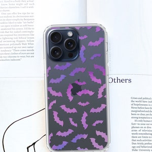 Purple Bats Clear Phone Case For iPhone 15 14 13 Pro Max 12 Mini 7 8 XR Galaxy S25 S23 S22 Ultra Cover With Witchy Halloween Design MagSafe