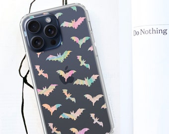 Pastel Bats Clear Phone Case For iPhone 15 14 13 Pro Max 12 Mini 7 8 XR SE 2022 Galaxy S24 Ultra Cover With Halloween Witchy Design