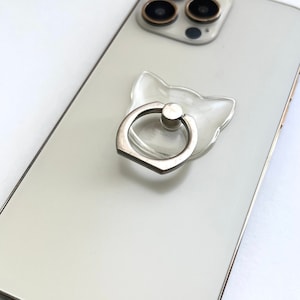 Plain Clear Cat Shape Ring Grip Holder For iPhone or Galaxy 360 Phone Stand With Silver Ring- On Sale!