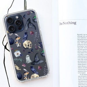 Gothic Halloween Clear Phone Case For iPhone 15 14 13 12 Mini XR 7 8 SE 2022 & Samsung Galaxy S24 Cover With Spooky Witch Design- On Sale!