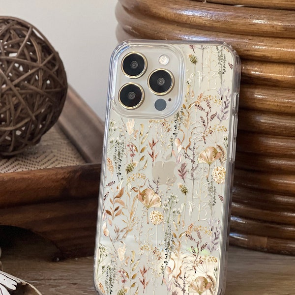 Pale Boho Wildflowers Flowers Phone Case For iPhone 15 14 13 12 Mini 11 XR 7 8 Galaxy S24 Clear Phone Cover With Aesthetic Design Galaxy S22