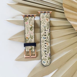 Vintage Wild Flower Apple Watch Band Series 6 7 8 SE 38mm 40mm 42mm 44mm Apple Watch Straps Vegan Faux Leather iWatch Band- On Sale!