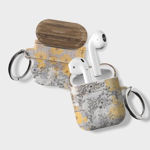 Rustic Chic Flowers & Wood Print AirPods Case Modern Air Pods Case Pretty Air Pod Pro Cover With Keychain Carabiner Clip Airpod 1 2 Cases