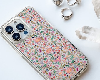 Boho Floral Clear Phone Case for iPhone 18 17 16 15 14 13 SE Galaxy S26 S25 | Aesthetic Mosaic Flower Design | MagSafe Compatible Option