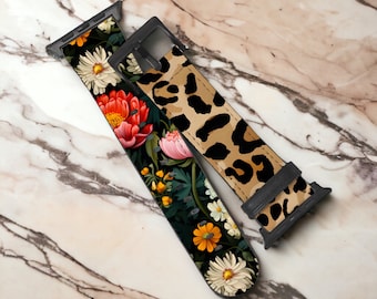 Flower Leopard Split Apple Watch Band - Apple Watch Straps With Mix & Match Floral Cheetah Print- On Sale!