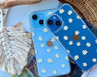 Minimal Daisy Clear Phone Case For iPhone 17 16e 15 14 13 Pro Max Mini 7 8 SE Galaxy S26 S25 Cover With Daisy Flower Design MagSafe Case
