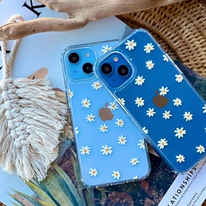 Minimal Daisy Clear Phone Case For iPhone 16 15 14 13 Pro Max 12 Mini XR 7 8 SE Galaxy S25 S23 Cover With Daisy Flower Design MagSafe Case