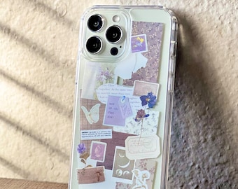 Lavender Aesthetic Collage Clear Phone Case For iPhone 17 16 15 14 13 SE 7 8 Galaxy S26 S25
